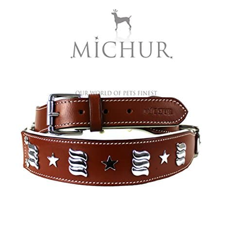 Michur Muna brown leather collar with silver applications for dogs available in different sizes