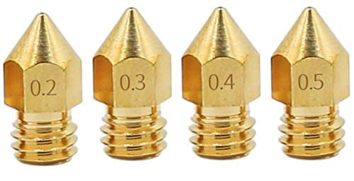 Qipang 4PCS 3D Printer 0.2mm 0.3mm 0.4mm 0.5mm Extruder Brass Nozzle Print Head for MK8 Makerbot Reprap (1.75mm Length)