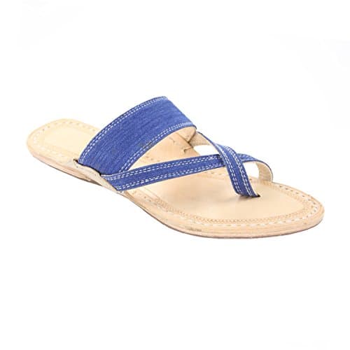 Korakari Blue Leather Casual kolhapuri Chappals For Men