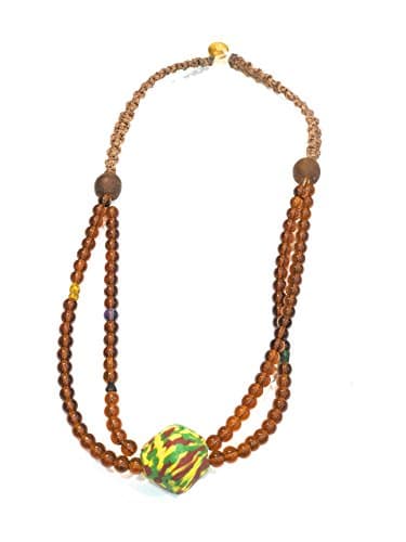 Ethnos Barcelona - Double brown crystals back necklace with multi-colored glass centerpiece.