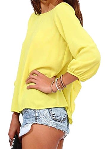 Aprilley Women Plus Size Scoop Neck Bow Tie Backless T Shirt Pullover - Yellow -