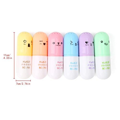 WJiXin 6pcs/set Mini Pill shaped highlighter for writing, Cute face Graffiti marker pen Korean stationery school supplies