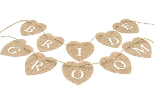 Junxia Jute Hessian Burlap Rustic Wedding BRIDE & GROOM Mini Chair Bunting Banner Sign