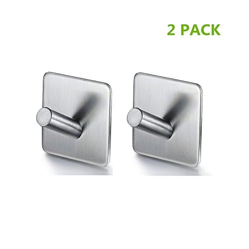 2 Pack of Self Adhesive Hooks, Stainless Steel Wall Mounted Sticky Racks Tea Towel Holder Robe Coat Hat Hook Hanger Heavy Duty Waterproof and Oilproof for Kitchen Bathroom Lavatory , 3M Stick Hook