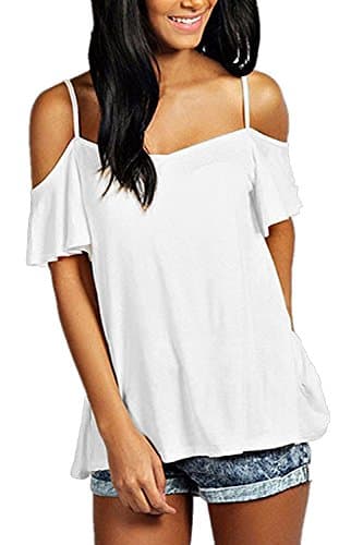 Maistore Women's Off Shoulder Top Ruffle Sleeve Spaghetti Strap Halter Tops