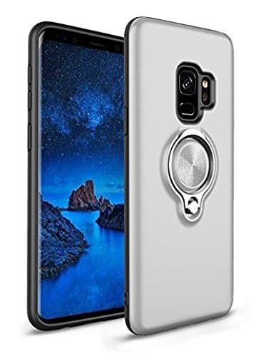 Galaxy S9 Case Dual Layer Metal Car Mount Ring Holder Stand Hybrid Case Cover JN013 (Silver)