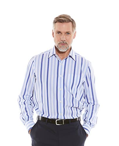 Savile Row Men's White Blue Navy Wide Stripe Classic Fit Shirt - Single Cuff 20" Standard