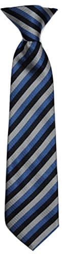 Mens Boys Tie Clip On Blue Black Silver Grey Stripes Prom Stag Occasion (12")