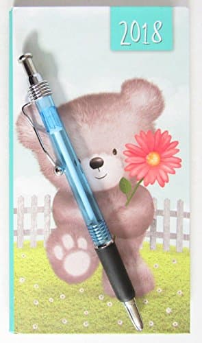 2018 Diary & Pen Week To View Hardback TEDDY BEAR (Flower) - Slimline