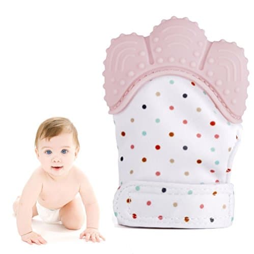 Aappy Teething Mitten for Infants Babies Toddler Hand Self-Soothing Pain Relief Prevents Scratches Unisex 0-24 Month Safe Food Grade Teething Mitt (Pink)