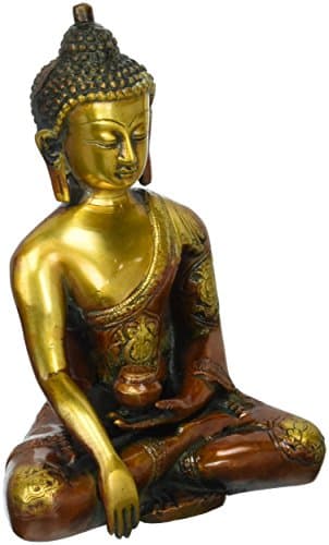 Indian Brass Mini Earth Touching Buddha Idol Décor Statue Small Gift Item 7"-Orange