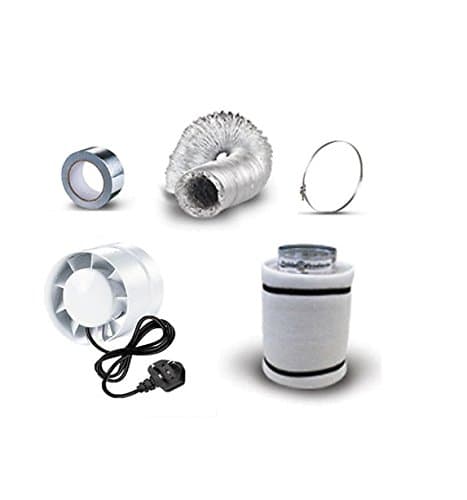 Grow Room Hydroponic Kit Set - Includes Fan, Carbon Filter, Aluminum Ducting, Worm Drive Clip