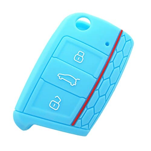 2 Pack VW SKODA SEAT 3 Buttons Silicone Key Protection Case / Key Cover / Fob Holder - For Volkswagen VW Golf 7 GTI Golf VII MK7 Skoda Octavia A7 Seat Leon 5F SC ST (Sky Blue)