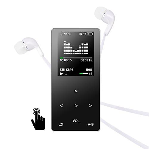MP3 Player, Elinker 16GB Metal MP3 MP4 Player with touch buttons, 1.8 inch display, music player, 80 hours playback, FM radio, video, e-book support Extendable up to 128GB (black-16g)