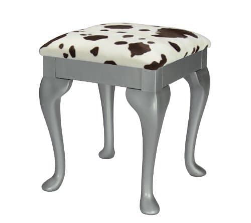 Silver dressing table/ foot stool with Queen Anne legs and Cow Hide Print Fabric Cushion