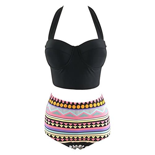 Saint-Acior Women's High Waisted Patterned 2 Piece Swimsuit Bikini Set