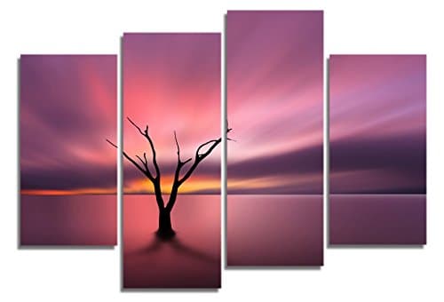 Startonight Glass Wall Art Acrylic Decor Set Lonely Tree, and a Contemporary Clock Set of 4 Total 100 x 120 cm 100% Original Artwork the Ultimate Wall Art