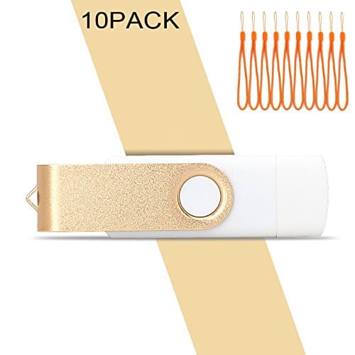 Yaxiny 10PCS OTG USB Flash Drive for Cell Phones,Tablets and PCs,Key Chain Included,Watercolor Series (128MB, Gold)