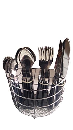 24 PIECE CUTLERY SET WITH HOLDING RACK IN RED & BLACK (BLACK)