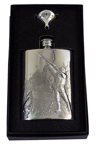 HUNTER DOG TREES LUXURY EMBOSSED FINEST QUALITY PEWTER HIP FLASK 6OZ AND FUNNEL 12 X 8.5CM MADE IN UK