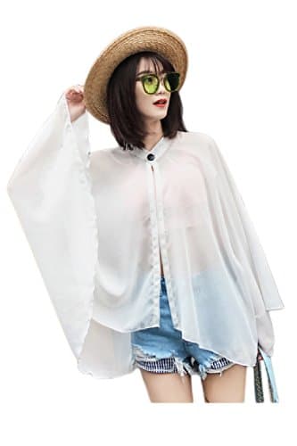 Vepodrau Women Open Front One Button One Piece Sun-Proof Clothing White One Size