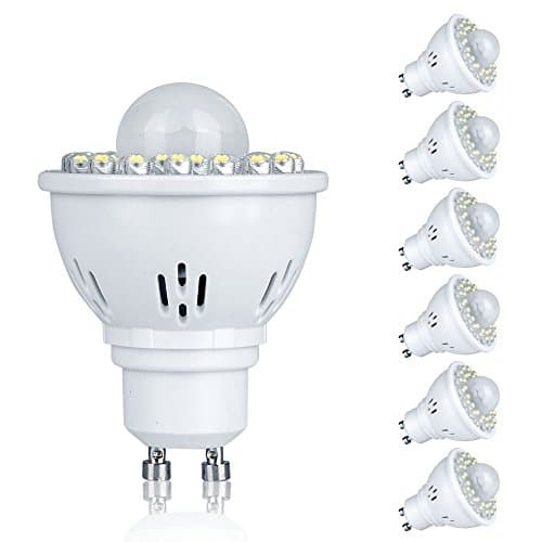 Pack of 6 GU10 2W PIR Motion Sensor LED Bulbs Spot Lights Day White 6000K 170Lm 120Beam Angle 32LEDs Aluminum Shell 20w Halogen Bulb Equivalent Energy Saving Cabinet Lighting Downlight Ceiling Light
