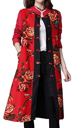 AGAING Women's Topcoat Thin Double-Layer Chinese style Trench Coat XL Red
