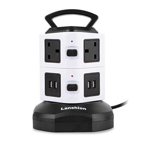 Extension lead-Lanshion 6 sockets with 4 usb and 3 metre lead-Tower power strip