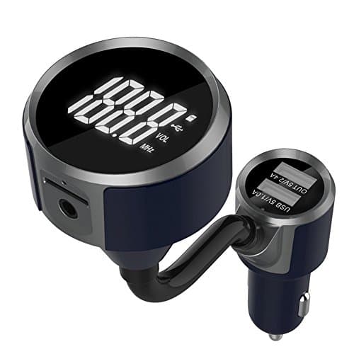 AZGIANT Bluetooth FM Transmitter 360 Rotation Dual USB Car Charger Hands Free Car Kit MP3 Player Wireless Radio Audio Adapter with 1.4 Inch LCD Display for iPhone - Dark Blue