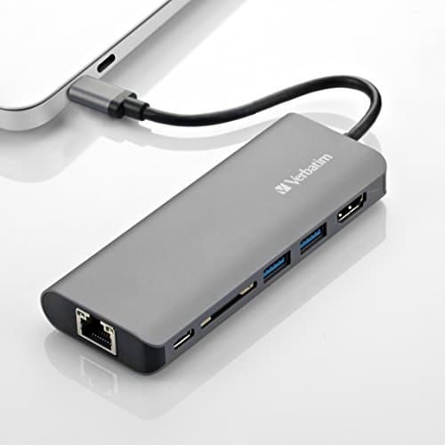 Verbatim USB-C Hub 6 Port Adapter with Ethernet, 4K HDMI, 2 x USB 3.0, 1 x SD Card Reader, Type C Charging for 2016/2017 MacBook Pro 13”and 15”, MacBook 2015/2016, Dell XPS and More Devices