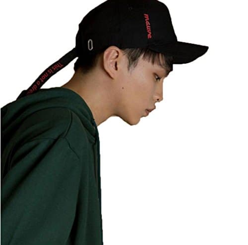 LQABW Korean Version Red Letters Cap Personality Long Belt Baseball Cap Couple Hat,Black