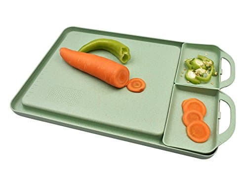 Kitchen Chopping Board with 2 Trays, Multifunctional Wheat Straw Cutting Board ECO Friendly for Vegetables, Meat, Fruit, Bread, Other Food by Kayear Light Green