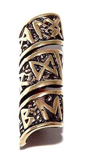 Viking Bronze Rune Beard Bead Ring (dreadlock hair)