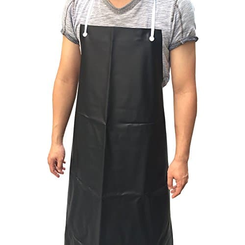 Vinyl Waterproof Apron Durable Ultra Lightweight Extra Long WQ04 (Black, Large Size)