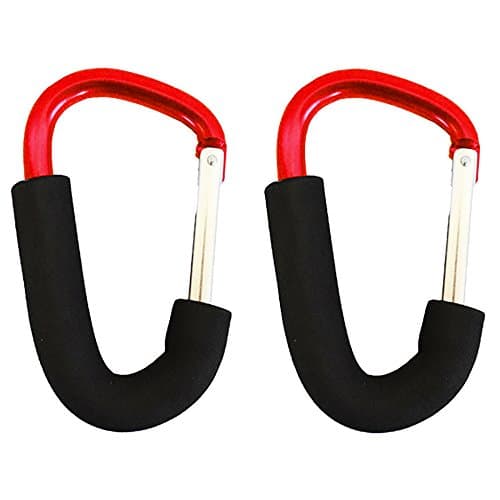 Bature 2 Pcs Large Buggy Clips Pram Pushchair Hook Holder, Strong Durable Carabiner, Stroller Shopping Hooks 14cm(5.5") Red