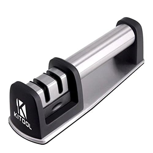 KITOOL Knife Sharpener for Straight and Serrated Knives, 2 Stage Diamond Coated Sharpening Wheel System - Black