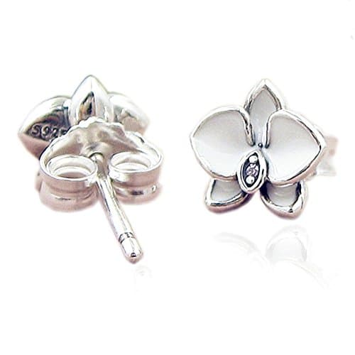 BAKCCI Summer White Orchids Stud Earrings Authentic 925 Sterling Silver for Women Fashion Jewelry