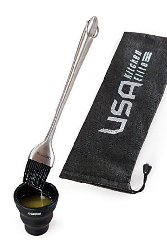 Grill Basting Brush | Folding Cup | Storage Bag By USA Kitchen Elite - 12 Inch Stainless Steel Handle With Silicone Bristles - Baste Food On The Grill With Ease - Ideal Pastry Brush & Barbecue Brush by USA Kitchen Elite