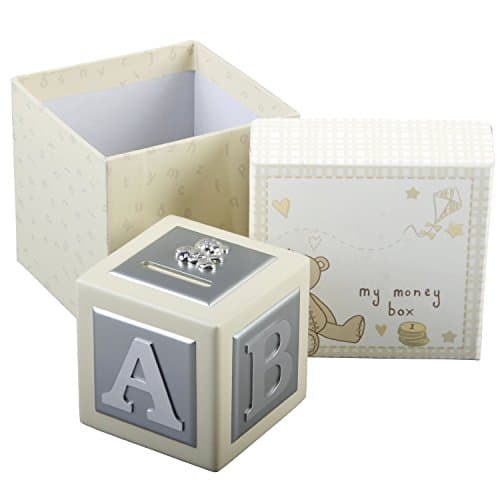 Silver Plated/MDF Money Box. Teddy Bear Icon. Baby Gift, Birth Gift, Christening/Naming Gift