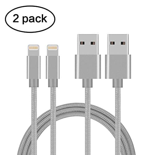 Lightning Cable,Gulf Y 2Pack 10FT/3M Nylon Braided 8pin USB Charging Cables Sync Charger Cord for Apple iPhone 7/7 Plus/6/6s/6 plus/6s plus, 5c/5s/5/SE, iPad Air/Mini/Pro, iPod Nano/Touch (2Pack-Gray)