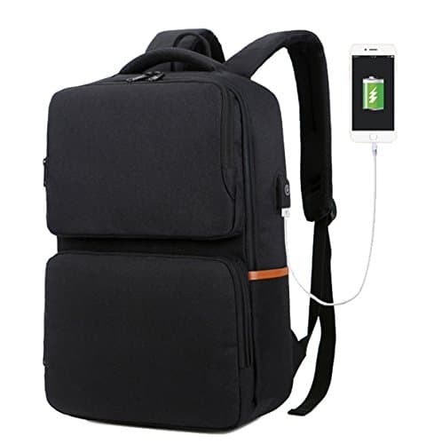 Niceeday Unisex Nylon Solid Color School Bag USB Charging Port Backpack Hiking Backpack Cool Laptop Bag Travel Sports Backpack
