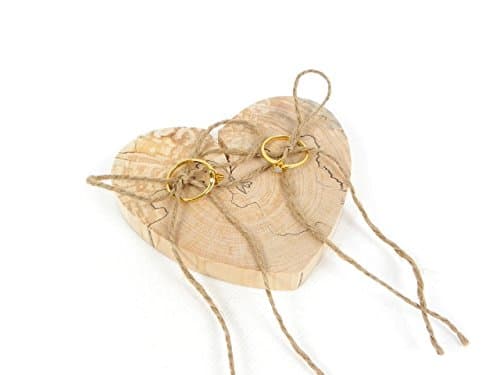 Rustic wedding ring holder, wooden heart wedding ring pillow hand-made crafted with natural local wood