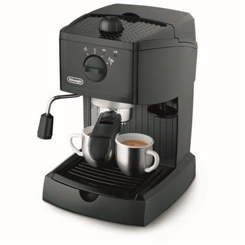 Delonghi EC146B Pump Espresso Coffee Maker 1100 watts 1 Litre capacity 15 Bar Pressure Traditional milk frother mixes steam air and milk Filter holder and tamper - for perfect crema - Black