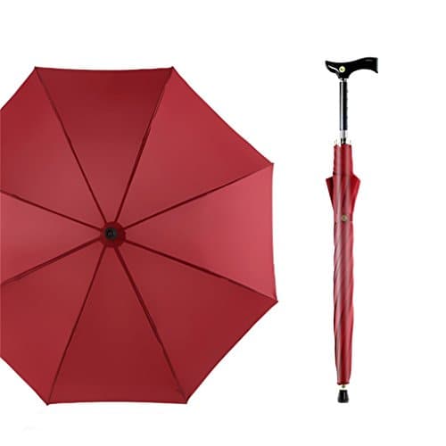 Automatic Open Long-handled Umbrella Windproof Sun Protection Outdoor Strong Reflective Strip Durable Umbrellas Self Defense Skid Climbing Creative Walking Stick Umbrella ( Color : Red )