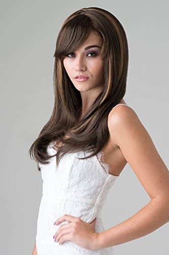 Very Natural Chocolate Brown Razor Cut Face Frame Wig with Subtle Blonde Highlights: Catherine 240g