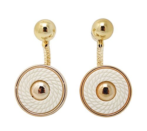 C-shape Champagne Gold Earrings with White Discs
