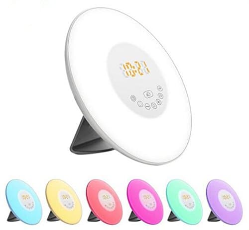 Wake Up Light Alarm Clock, Carryme Sunrise Sunset Simulation Snooze Function Bedside Night Light with Touch Control 7 Colours 10 Brightness 6 Nature Sounds FM Radio