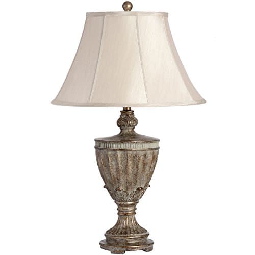 Huge 79cm Antique Bronzed Gold Fluted Buffet Table Lamp Light w Fabric Shade