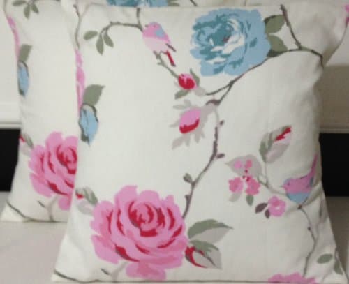2 16" PINK GREY BLUE & OFF-WHITE FLORAL PRINT CUSHION COVERS
