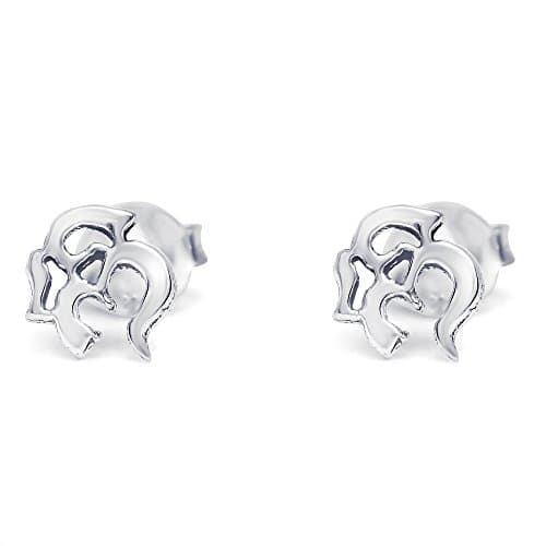Sterling Silver Yoga Om Symbol Post Stud Earrings, 7mm
